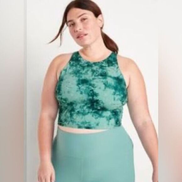 NWT Old Navy Plus Size Light Support Powerchill Green Tie-Dye Tank Top - Size 4X - Picture 1 of 11